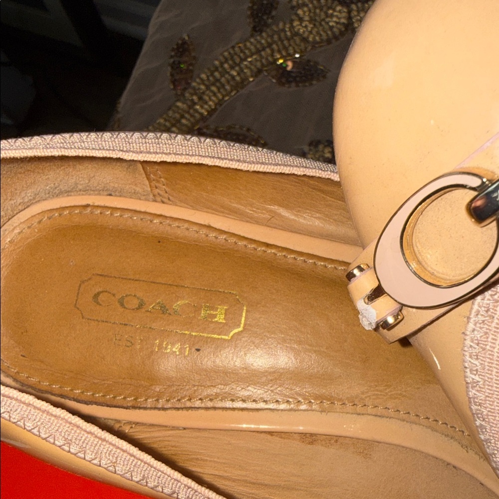 COACH Beige Patent Leather Ballet Flats with Signature Hardware - Picture 3 of 12